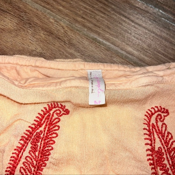 Free People Orange Easy On The Eyes One Shoulder Embroidered Cotton Blouse Top - Picture 3 of 3